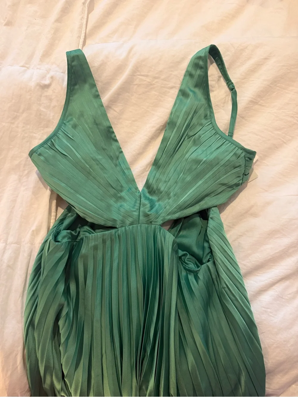 Abercrombie & Fitch Teal Green Pleated Cutout Maxi Dress